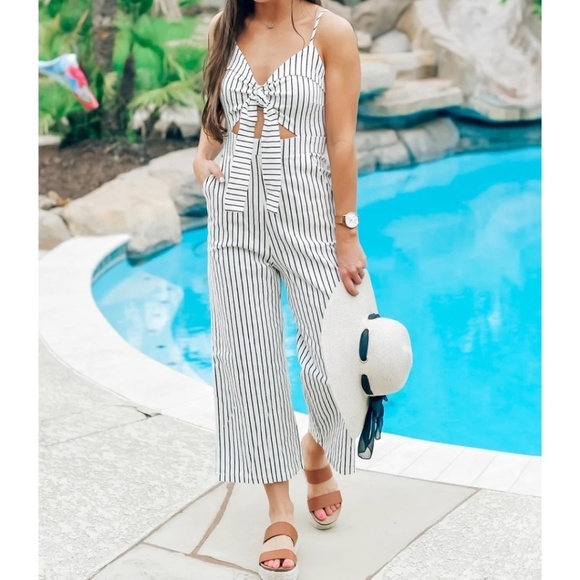 Main Strip Pants - Main Strip Wide Leg Striped Jumpsuit